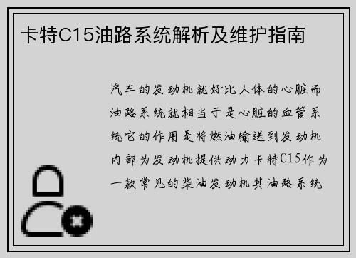 卡特C15油路系统解析及维护指南